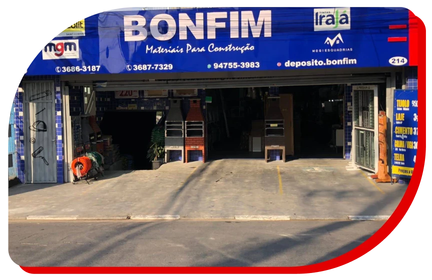 Fachada do Depósito Bonfim, na R. Reinaldo Ceschini, Jardim Munhoz Júnior, Osasco